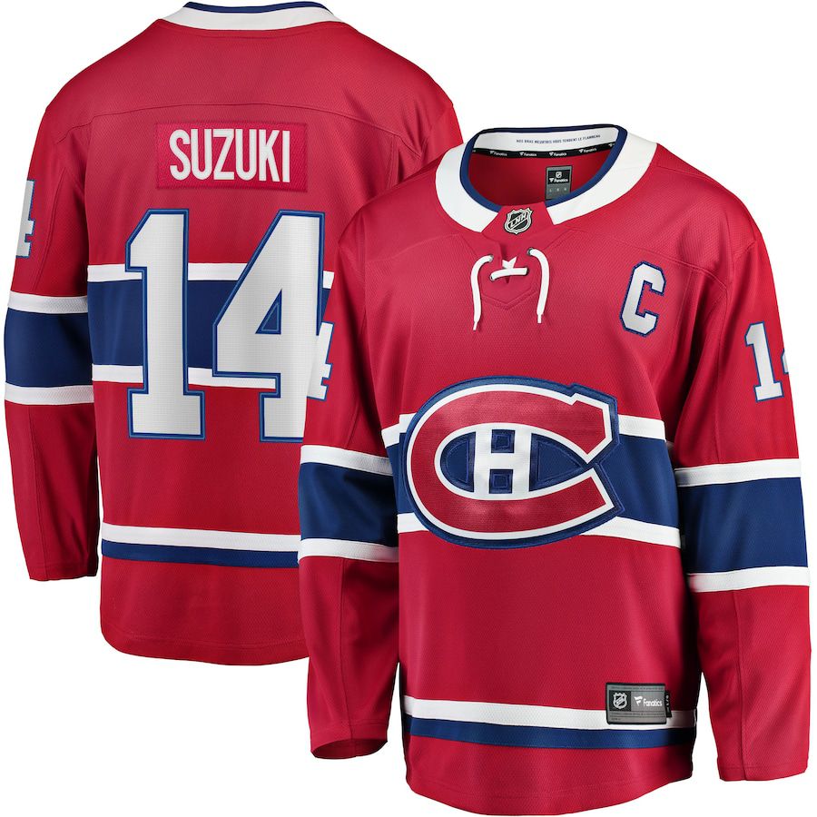 Men Montreal Canadiens #14 Nick Suzuki Fanatics Branded Red Home Captain Patch Breakaway Player NHL Jersey->montreal canadiens->NHL Jersey